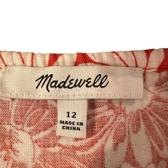 Madewell Margie Mini Dress Linen Dark Orange Floral Sz 12  Milkmaid Peasant - Picture 4 of 11